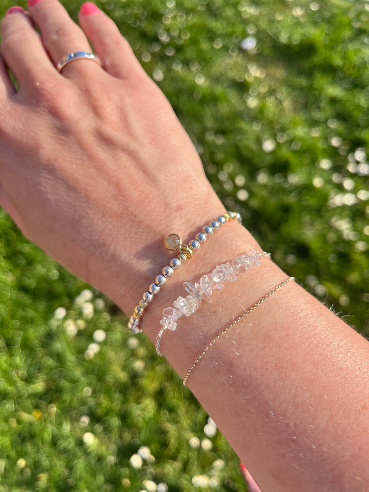Gemstone Chip Clasp Bracelet Sterling Silver