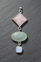 Rose Quartz, Green Aventurine &amp; Moonstone Statement Pendant