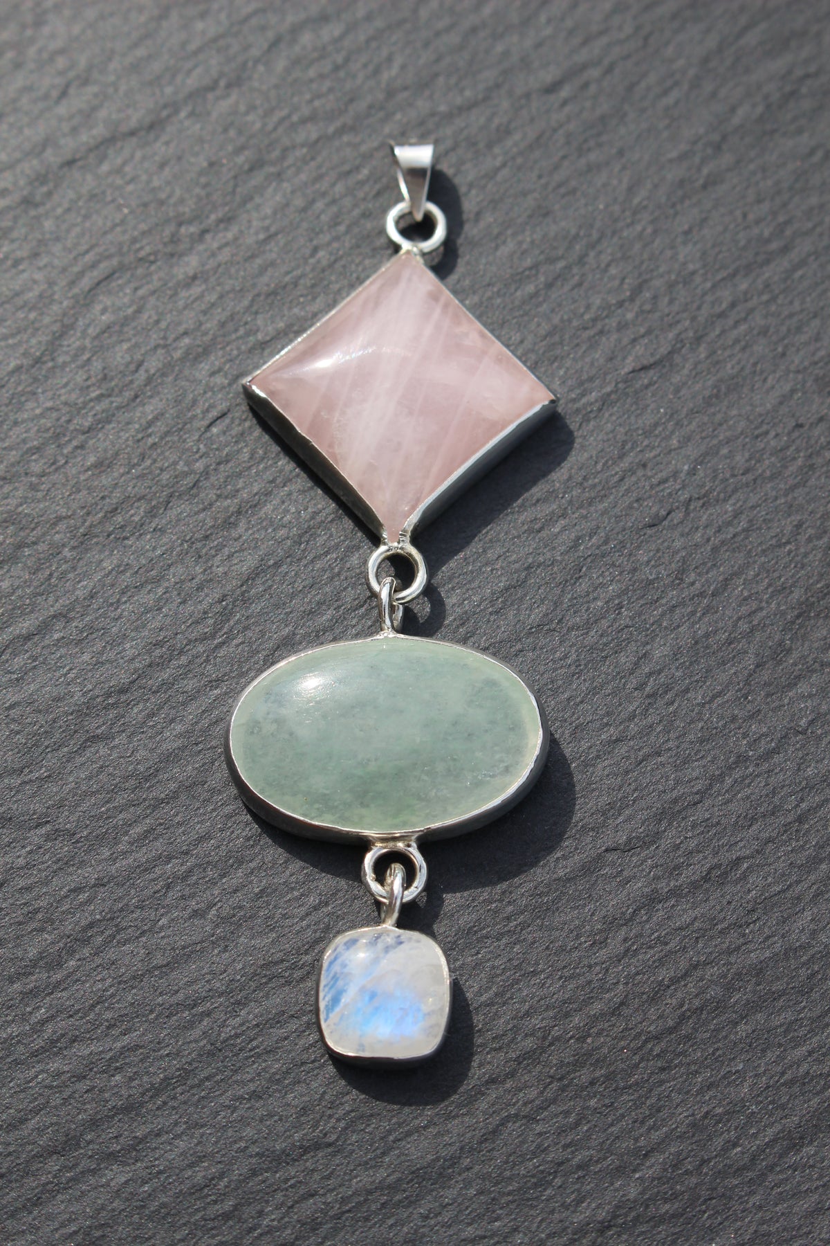Rose Quartz, Green Aventurine &amp; Moonstone Statement Pendant