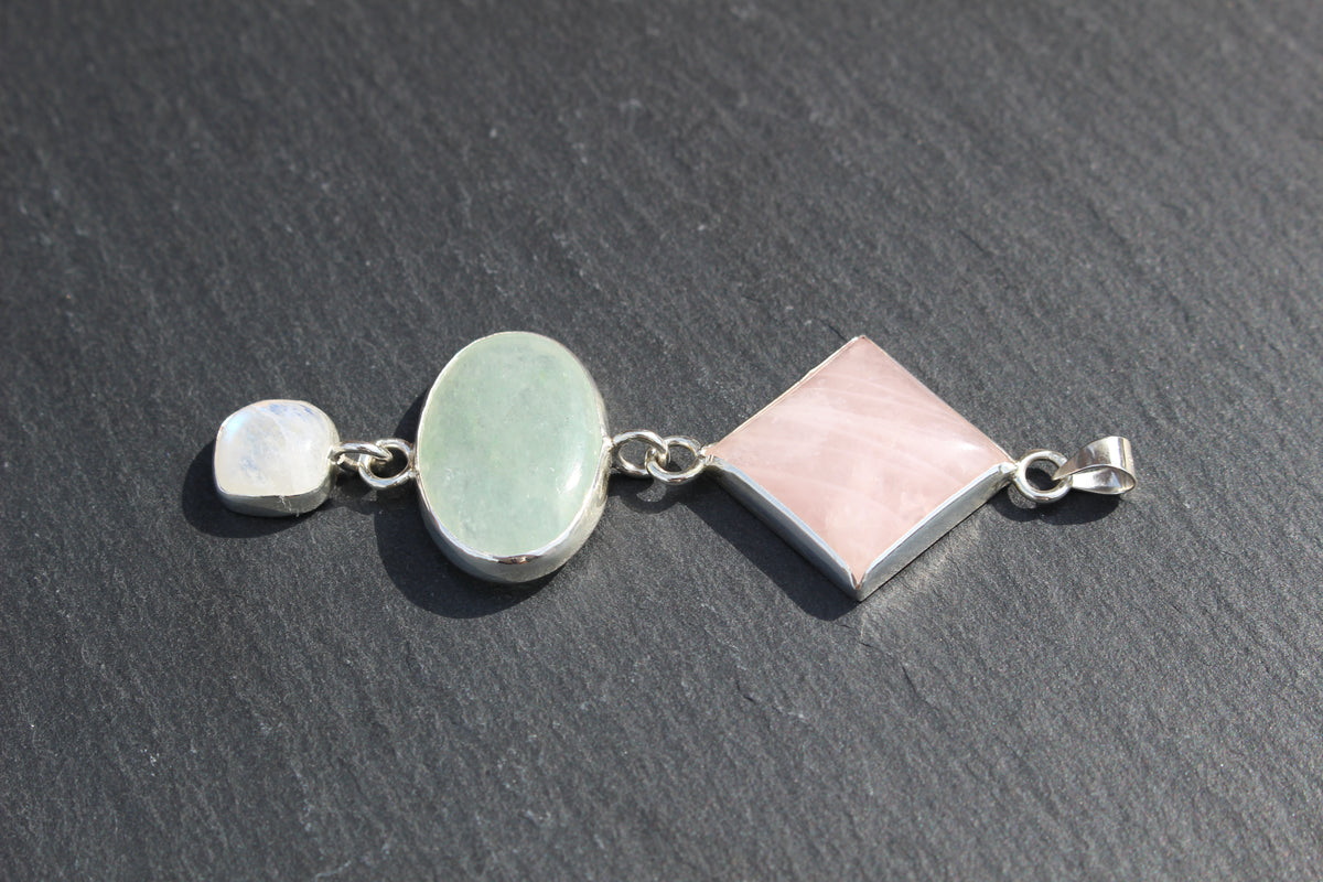 Rose Quartz, Green Aventurine &amp; Moonstone Statement Pendant