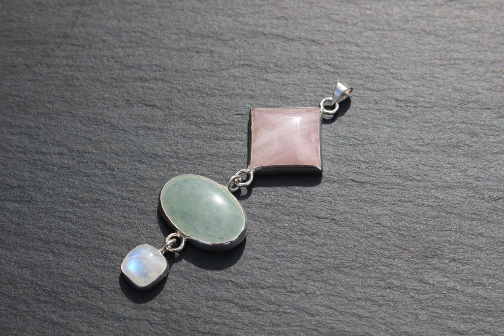 Rose Quartz, Green Aventurine &amp; Moonstone Statement Pendant