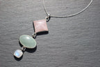 Rose Quartz, Green Aventurine &amp; Moonstone Statement Pendant