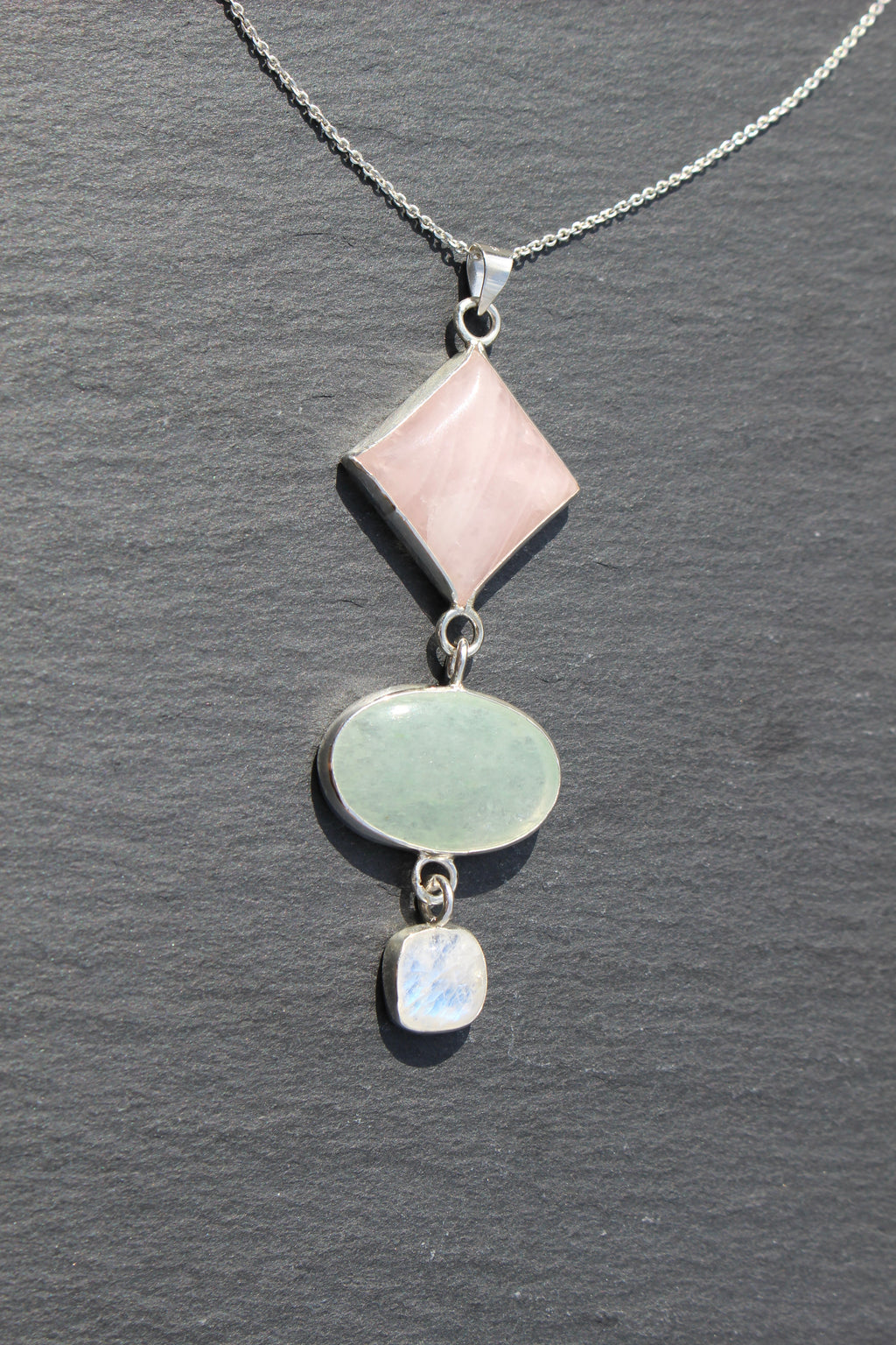 Rose Quartz, Green Aventurine &amp; Moonstone Statement Pendant