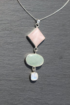 Rose Quartz, Green Aventurine &amp; Moonstone Statement Pendant