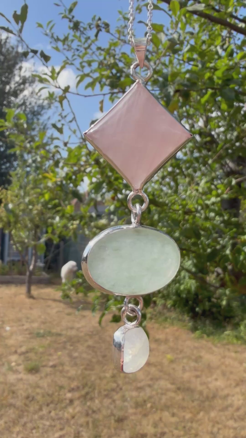 Rose Quartz, Green Aventurine &amp; Moonstone Statement Pendant