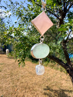 Rose Quartz, Green Aventurine &amp; Moonstone Statement Pendant