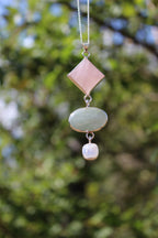 Rose Quartz, Green Aventurine &amp; Moonstone Statement Pendant
