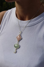 Rose Quartz, Green Aventurine &amp; Moonstone Statement Pendant